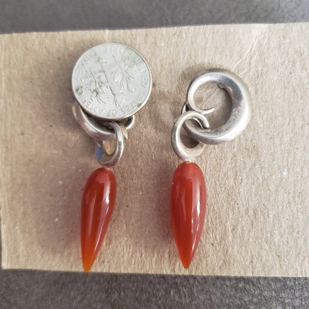 SOLD Ann King Luna Teardrop Unique Vintage Carnelian Dangle Earrings - Picture 8 of 11